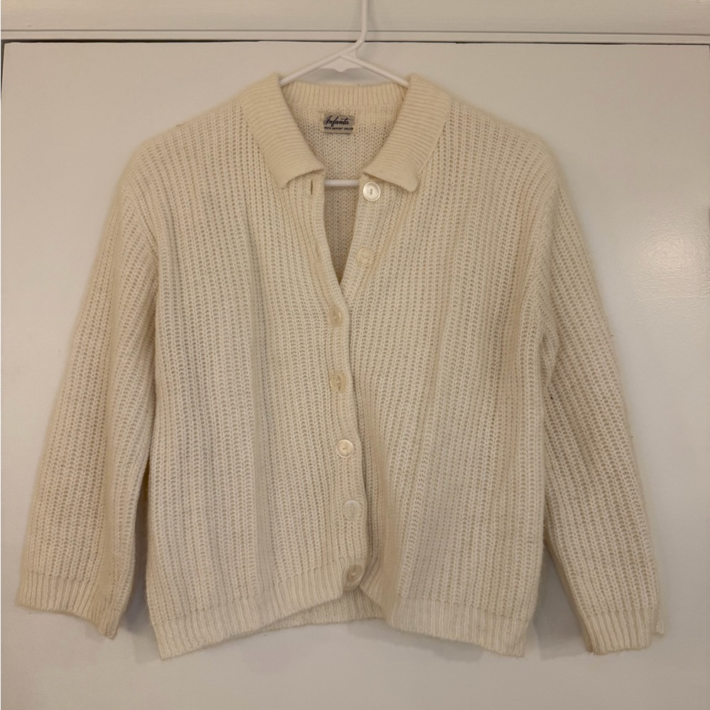 Vintage Infanta Cream Knit Cardigan | 100% Dupont Orlon | Button Front Sweater